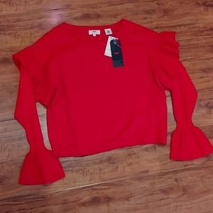NWT Levi's Red Ruffle Shoulder Long Sleeve Sweater, Small